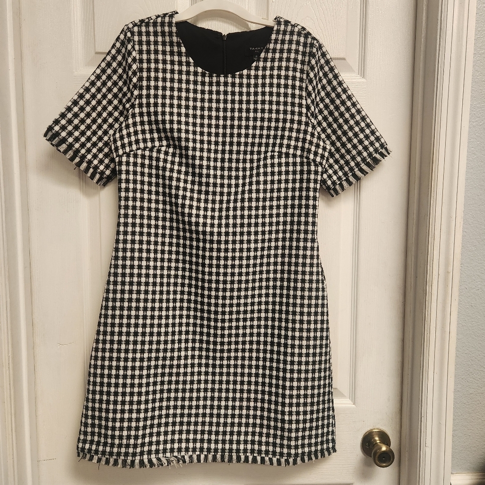 Tahari Black and White Houndstooth Short-Sleeve Dress